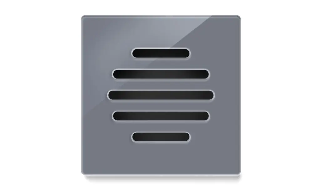 Graues Designgitter mit horizontalen Schlitzen auf schwarzem Hintergrund. Produkt von Fränkische, geeignet für den Einsatz in modernen Raumgestaltungen.